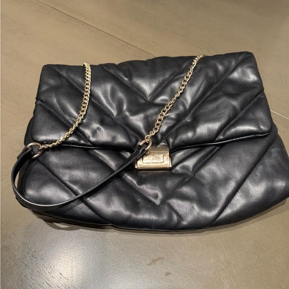 Zara Handbags - Black leather clutch bag with chain strap